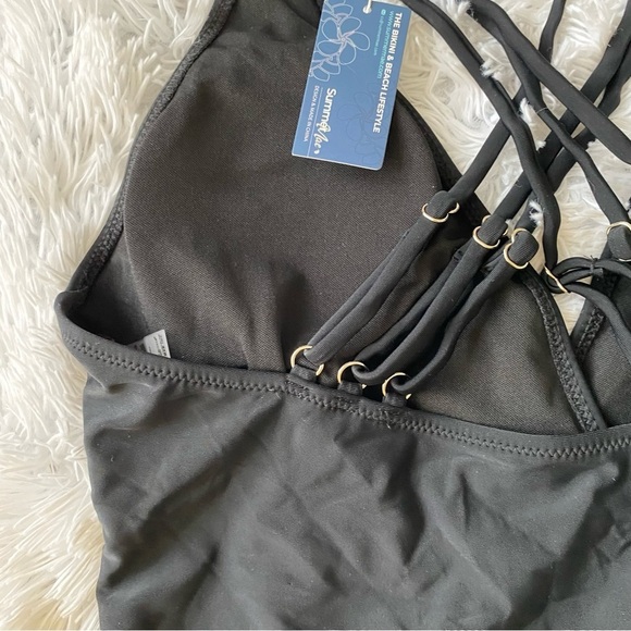 Summermae NWT one piece swimsuit V neck tummy control cross strappy back - Picture 10 of 16